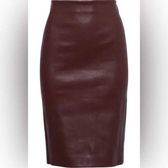 NWOT Theory Vegan Leather Stretch Pencil Skirt Burgundy size 2 - Picture 4 of 10